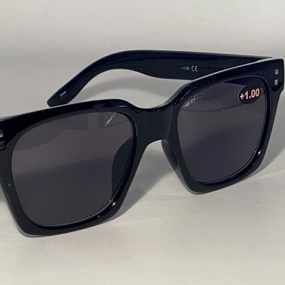 Reading Sunglasses Sun Readers 1.00 Chunky Black Frames NWT main image 3